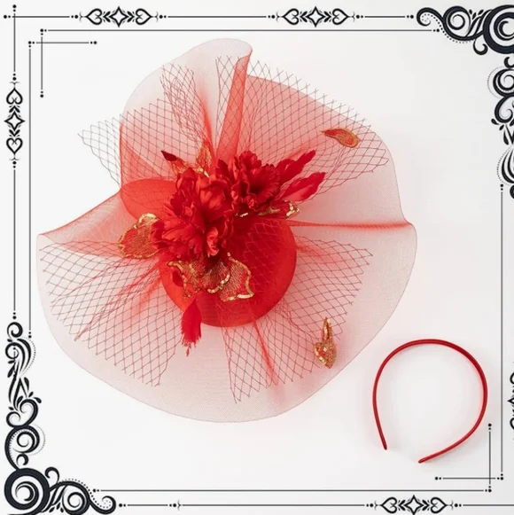 NEW! Candy Apple Red Fascinator Hat - Picture 3 of 4